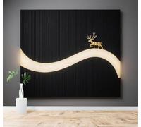 XLMING Minimalist Three Dimensional Golden Deer Curved Light Path Black Stripes 3D Wallpaper Silky Texture Home Study Office Grey Dining Room Sofa Bedroom Living Room TV Backdrop-150cm×105cm