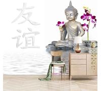 XLMING Minimalist Three Dimensional Lake Buddha Statue Flowers 3D Wallpaper Premium Textured Silk Study Dining Living Room Bedroom Sofa TV Wall Easy Install-250cm×170cm