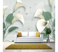 XLMING Minimalist Three Dimensional Pearls Green Leaves Flowers 3D Wallpaper Premium Textured Silk Study Dining Living Room Bedroom Sofa TV Wall Easy Install-350cm×256cm