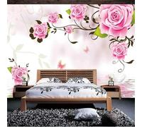 XLMING Minimalist Three Dimensional Pink Flowers Butterflies 3D Wallpaper Luxury Silk Study Dining Feature Sofa Grey Bedroom Living Room Tv Decorative Wall-350cm×256cm