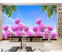 XLMING Minimalist Three Dimensional Pink Flowers Green Leaves 3D Wallpaper Silky Texture Home Study Office Grey Dining Room Sofa Bedroom Living Room TV Backdrop-350cm×256cm