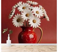 XLMING Minimalist Three Dimensional Red Ceramic Vase White Flowers 3D Wallpaper Premium Textured Silk Study Dining Living Room Bedroom Sofa TV Wall Easy Install-150cm×105cm