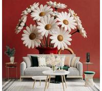 XLMING Minimalist Three Dimensional Red Ceramic Vase with White Flowers 3D Wallpaper Silky Texture Home Study Office Grey Dining Room Sofa Bedroom Living Room TV Backdrop-430cm×300cm