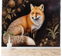XLMING Minimalist Three Dimensional Red Fox Brown Flowers Dark Plants 3D Wallpaper Silky Texture Home Study Office Grey Dining Room Sofa Bedroom Living Room TV Backdrop-350cm×256cm