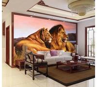 XLMING Minimalist Three Dimensional Romantic Lions Couple 3D Wallpaper Premium Textured Silk Study Dining Living Room Bedroom Sofa TV Wall Easy Install-400cm×280cm