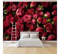 XLMING Minimalist Three Dimensional Romantic Red Roses 3D Wallpaper Luxury Silk Study Dining Feature Sofa Grey Bedroom Living Room Tv Decorative Wall-150cm×105cm