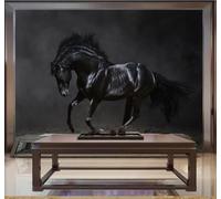 XLMING Minimalist Three Dimensional Running Black Horse Art 3D Wallpaper Luxury Silk Study Dining Feature Sofa Grey Bedroom Living Room Tv Decorative Wall-400cm×280cm