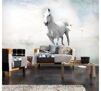 XLMING Minimalist Three Dimensional Running White Horse Unique 3D Wallpaper Premium Textured Silk Study Dining Living Room Bedroom Sofa TV Wall Easy Install-150cm×105cm