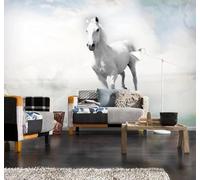 XLMING Minimalist Three Dimensional Running White Horse Unique 3D Wallpaper Premium Textured Silk Study Dining Living Room Bedroom Sofa TV Wall Easy Install-400cm×280cm