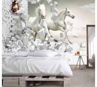 XLMING Minimalist Three Dimensional Spatial White Horse Art 3D Wallpaper Luxury Silk Study Dining Feature Sofa Grey Bedroom Living Room Tv Decorative Wall-200cm×140cm