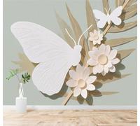 XLMING Minimalist Three Dimensional White Butterflies Flowers Leaves 3D Wallpaper Premium Textured Silk Study Dining Living Room Bedroom Sofa TV Wall Easy Install-200cm×140cm