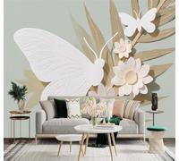XLMING Minimalist Three Dimensional White Butterfly Flowers Leaves 3D Wallpaper Silky Texture Home Study Office Grey Dining Room Sofa Bedroom Living Room TV Backdrop-430cm×300cm