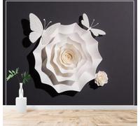 XLMING Minimalist Three Dimensional White Flowers Butterfly Pattern 3D Wallpaper Premium Textured Silk Study Dining Living Room Bedroom Sofa TV Wall Easy Install-350cm×256cm