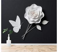 XLMING Minimalist Three Dimensional White Rose Butterfly Leaves 3D Wallpaper Silky Texture Home Study Office Grey Dining Room Sofa Bedroom Living Room TV Backdrop-430cm×300cm