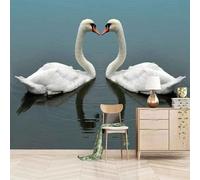 XLMING Minimalist Three Dimensional White Swan Lake 3D Wallpaper Premium Textured Silk Study Dining Living Room Bedroom Sofa TV Wall Easy Install-150cm×105cm