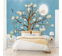 XLMING Minimalist Trees Flowers Birds Moon 3D Wallpaper Premium Textured Silk Study Dining Living Room Bedroom Sofa TV Wall Easy Install-300cm×210cm