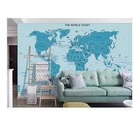 XLMING Minimalist Unique Fresh Blue World Map 3D Wallpaper Luxury Silk Study Dining Feature Sofa Grey Bedroom Living Room Tv Decorative Wall-200cm×140cm