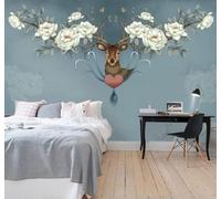 XLMING Minimalist Vintage Hand Drawn Reindeer Flowers 3D Wallpaper Luxury Home Dining Decor Paste Sofa Living Room The Wall for Bedroom Mural-400cm×280cm