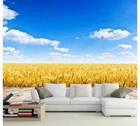 XLMING Minimalist Wheat Field Blue Sky White Clouds Landscape 3D Wallpaper Luxury Silk Study Dining Feature Sofa Grey Bedroom Living Room Tv Decorative Wall-150cm×105cm