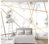XLMING Minimalist White Faux Marble Geometric Lines 3D Wallpaper Silky Texture Home Study Office Grey Dining Room Sofa Bedroom Living Room TV Backdrop-150cm×105cm