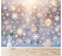 XLMING Minimalist White Snowflakes Winter Sky Golden Lights 3D Wallpaper Premium Textured Silk Study Dining Living Room Bedroom Sofa TV Wall Easy Install-300cm×210cm