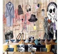 XLMING Minimalist Wood Grain Hand Drawn Architecture Figures 3D Wallpaper Premium Textured Silk Study Dining Living Room Bedroom Sofa TV Wall Easy Install-150cm×105cm