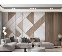 XLMING Minimalist Woodgrain Geometric Marble Effect Art 3D Wallpaper Luxury Silk Study Dining Feature Sofa Grey Bedroom Living Room Tv Decorative Wall-430cm×300cm