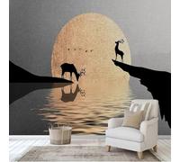 XLMING Moon Birds Elk Lakes Mountain Peaks 3D Wallpaper Premium Textured Silk Study Dining Living Room Bedroom Sofa TV Wall Easy Install-250cm×170cm