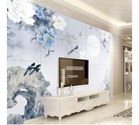 XLMING Moon Butterfly Blue Flower Little Bird 3D Wallpaper Premium Textured Silk Study Dining Living Room Bedroom Sofa TV Wall Easy Install-250cm×170cm