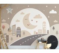 XLMING Moon Cartoon Cottage Clouds Highway 3D Wallpaper Luxury Silk Study Dining Feature Sofa Grey Bedroom Living Room Tv Decorative Wall-430cm×300cm