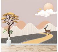 XLMING Mountain Peaks Fawns Trees Sunlight Clouds 3D Wallpaper Premium Textured Silk Study Dining Living Room Bedroom Sofa TV Wall Easy Install-250cm×170cm