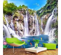 XLMING Mountain Peaks Waterfall Birds in Flight Lake Lotus 3D Wallpaper Silky Texture Home Study Office Grey Dining Room Sofa Bedroom Living Room TV Backdrop-400cm×280cm