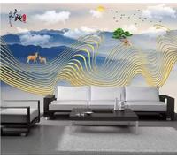 XLMING Mountains Birds in Flight Elk Gold Lines 3D Wallpaper Luxury Home Dining Decor Paste Sofa Living Room The Wall for Bedroom Mural-350cm×256cm