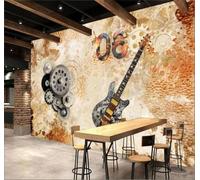 XLMING Music Vintage Guitar Gears Industrial Style 3D Wallpaper Luxury Home Dining Decor Paste Sofa Living Room The Wall for Bedroom Mural-200cm×140cm