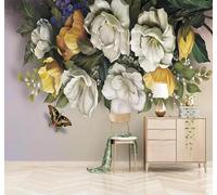 XLMING Nostalgic Vintage Fresh Beautiful Rose Butterfly 3D Wallpaper Silky Texture Home Study Office Grey Dining Room Sofa Bedroom Living Room TV Backdrop-200cm×140cm