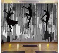 XLMING Nostalgic Woodgrain Architecture Dance Art 3D Wallpaper Premium Textured Silk Study Dining Living Room Bedroom Sofa TV Wall Easy Install-300cm×210cm