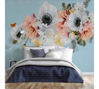XLMING Pastel Beautiful Colourful Flowers Butterflies 3D Wallpaper Silky Texture Home Study Office Grey Dining Room Sofa Bedroom Living Room TV Backdrop-200cm×140cm
