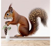 XLMING Pine Cones Brown Squirrel Animals Art Nature Illustration 3D Wallpaper Silky Texture Home Study Office Grey Dining Room Sofa Bedroom Living Room TV Backdrop-300cm×210cm