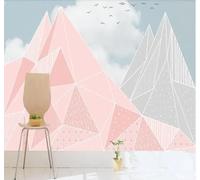 XLMING Pink Fresh and Light Geometric Mountains Sky 3D Wallpaper Silky Texture Home Study Office Grey Dining Room Sofa Bedroom Living Room TV Backdrop-150cm×105cm