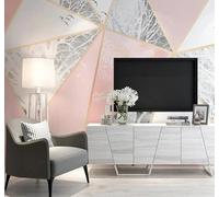 XLMING Pink Geometric Triangles Trees Birds 3D Wallpaper Premium Textured Silk Study Dining Living Room Bedroom Sofa TV Wall Easy Install-150cm×105cm