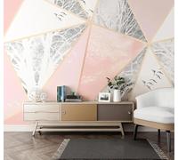 XLMING Pink Geometric Triangles Trees Birds 3D Wallpaper Silky Texture Home Study Office Grey Dining Room Sofa Bedroom Living Room TV Backdrop-200cm×140cm