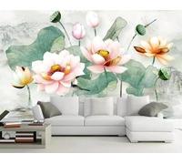 XLMING Pink Lotus Lotus Leaves Abstract Landscape 3D Wallpaper Luxury Silk Study Dining Feature Sofa Grey Bedroom Living Room Tv Decorative Wall-200cm×140cm