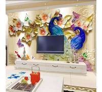XLMING Plants Flowers Butterflies Peacocks Small Fish 3D Wallpaper Luxury Home Dining Decor Paste Sofa Living Room The Wall for Bedroom Mural-430cm×300cm