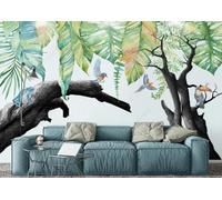 XLMING Plants Green Leaves Dead Trees Birds in Flight Parrots 3D Wallpaper Luxury Silk Study Dining Feature Sofa Grey Bedroom Living Room Tv Decorative Wall-350cm×256cm