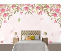 XLMING Plants Green Leaves Pink Flowers Vines 3D Wallpaper Luxury Silk Study Dining Feature Sofa Grey Bedroom Living Room Tv Decorative Wall-350cm×256cm