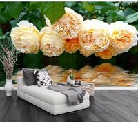 XLMING Plants Green Leaves Pink Roses Reflections 3D Wallpaper Premium Textured Silk Study Dining Living Room Bedroom Sofa TV Wall Easy Install-150cm×105cm