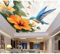 XLMING Plants Green Leaves Yellow Flowers Birds in Flight 3D Wallpaper Luxury Home Dining Decor Paste Sofa Living Room The Wall for Bedroom Mural-250cm×170cm