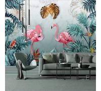 XLMING Plants Leaves Animals Pink Flamingo 3D Wallpaper Premium Textured Silk Study Dining Living Room Bedroom Sofa TV Wall Easy Install-200cm×140cm