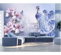 XLMING Purple Peacock Pink Magnolia Butterfly 3D Wallpaper Premium Textured Silk Study Dining Living Room Bedroom Sofa TV Wall Easy Install-300cm×210cm