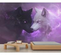XLMING Purple Smoke Black and White Animal Wolf 3D Wallpaper Premium Textured Silk Study Dining Living Room Bedroom Sofa TV Wall Easy Install-200cm×140cm